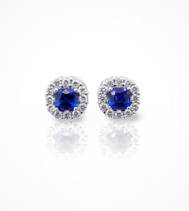 ER00334-18K White gold Sapphire and diamond stud earrings, Diamonds=0.34cts, 2 sapphires=0.68cts