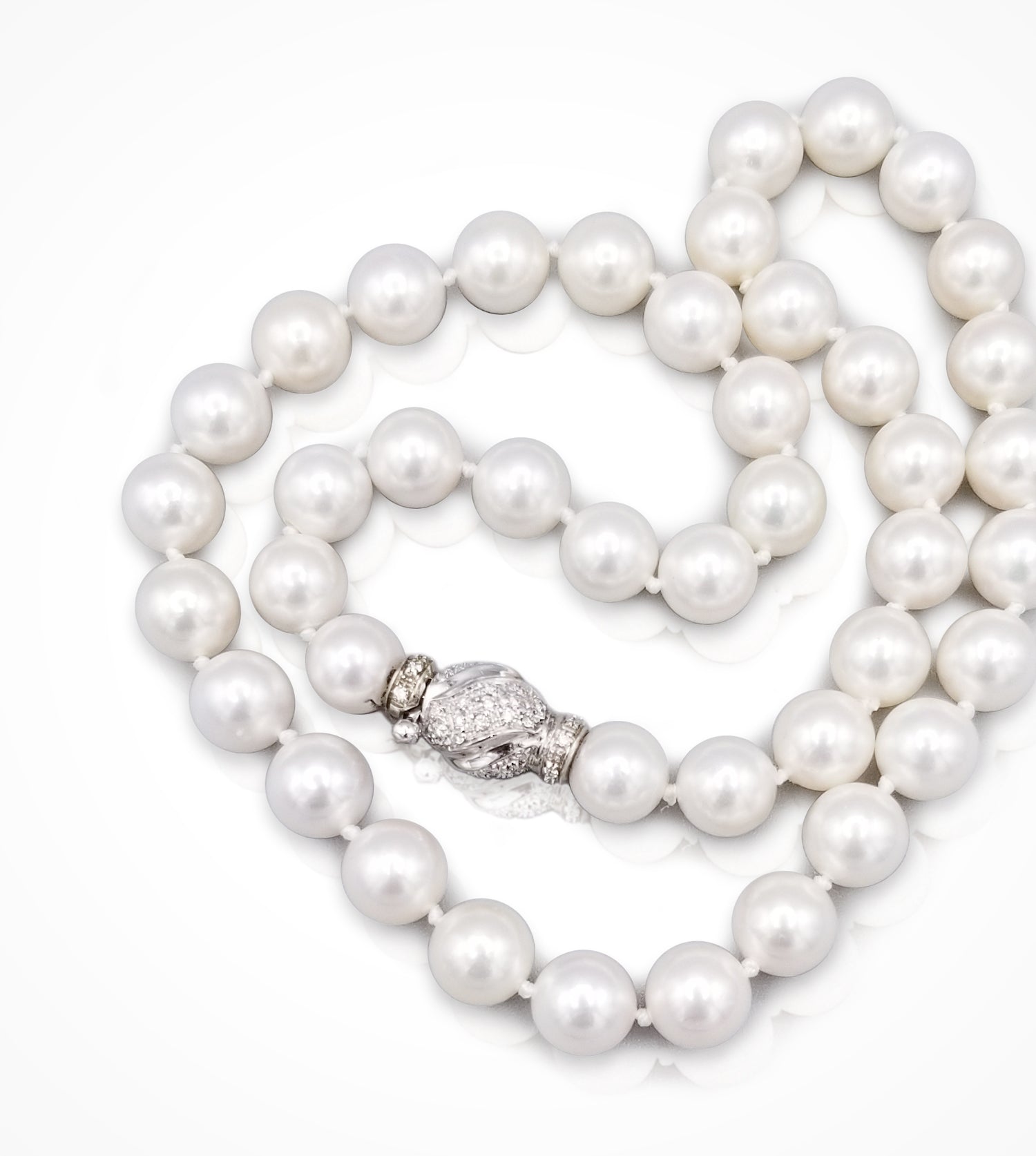 NE-001889  Akoya cultured pearl necklace, 9-9.5mm,17 inches long & MC-002742 18KW diamond clasp=0.57cts Price Upon Request