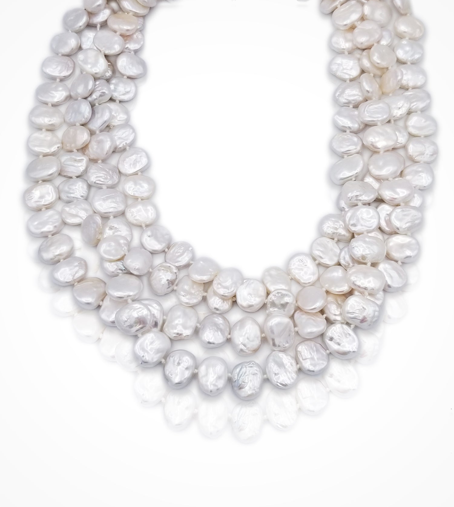 NE-006998 single long  strands of Japanese Biwa coin pearls, 34 inches long $975.00 each strand
