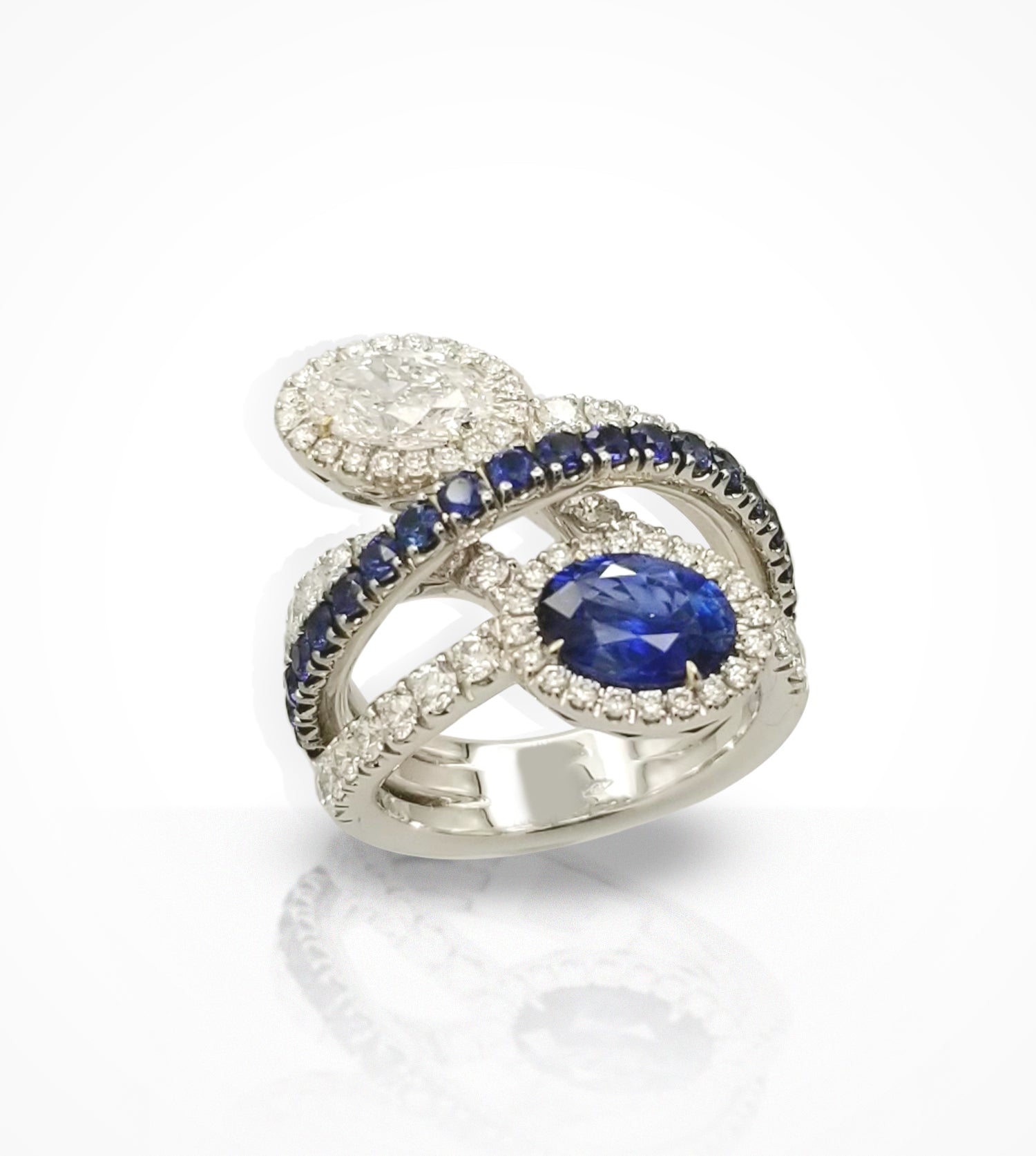 RG00132 18KW oval sapphire, oval diamond, round sapphires, round brilliant cut diamonds (Price upon request)